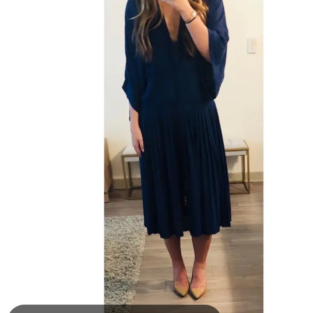 Veronique Bronquinho Italy ink Blue Pleated Fit-and-Flare Dress fits size 10 12 - Picture 14 of 14